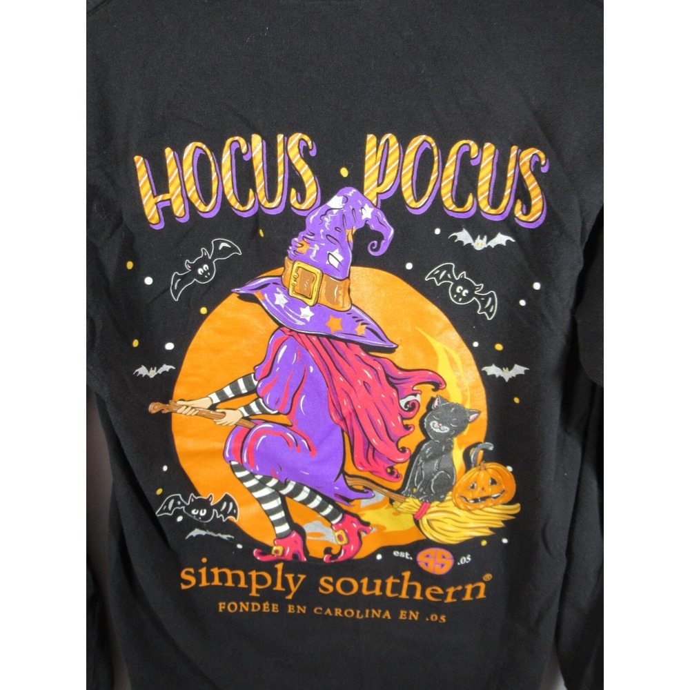 Simply Southern Hocus Pocus Halloween T-Shirt Women S Black Long Sleeve Witch - Picture 4 of 5